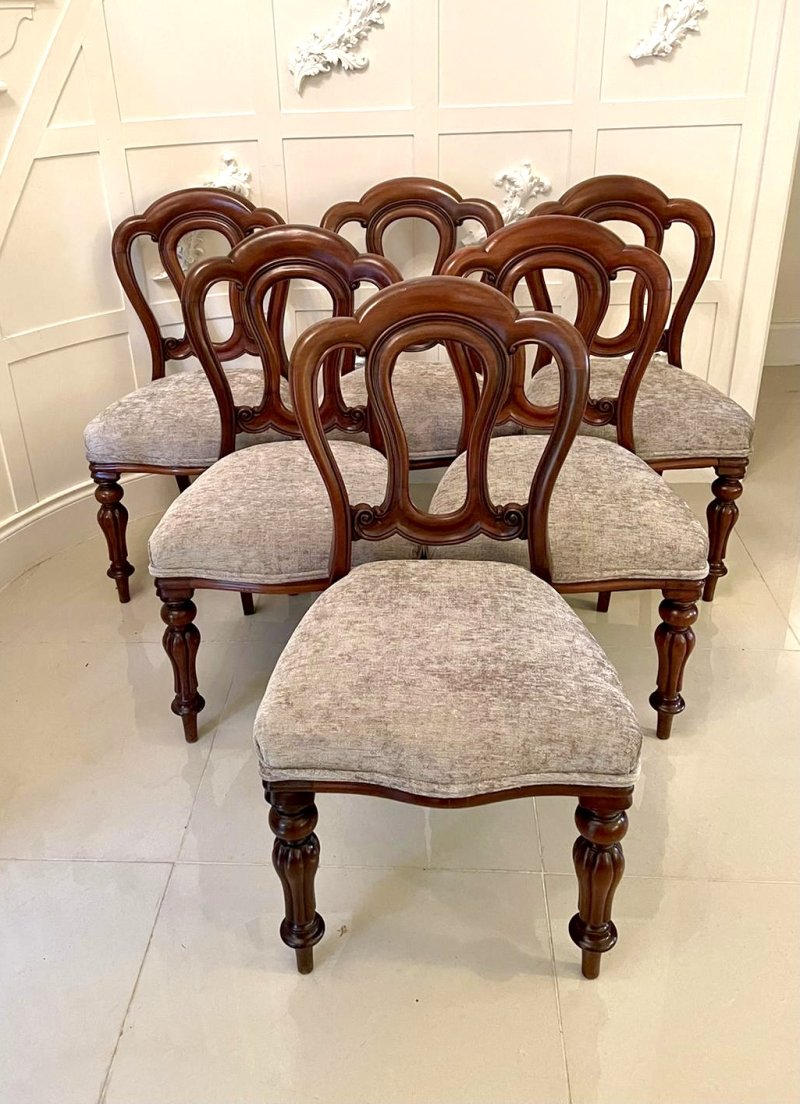 Antique Set of Six Victorian Quality Mahogany Dining Chairs